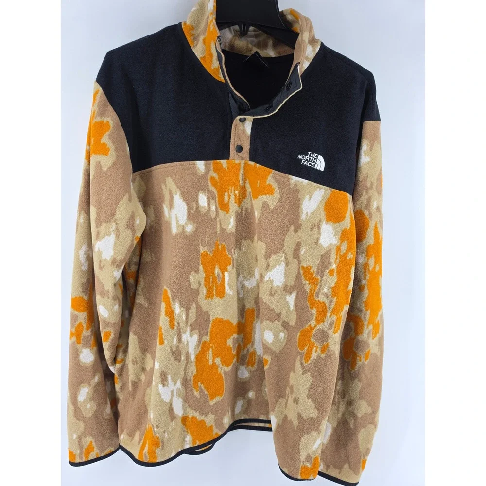 The North Face Mens XL TKA Glacier Snap Fleece Pullover Orange Camo Colorblock
